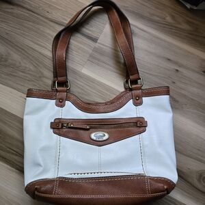BOC BORN CONCEPT WOMENS SHOULDER BAG PURSE White and Brown Leather